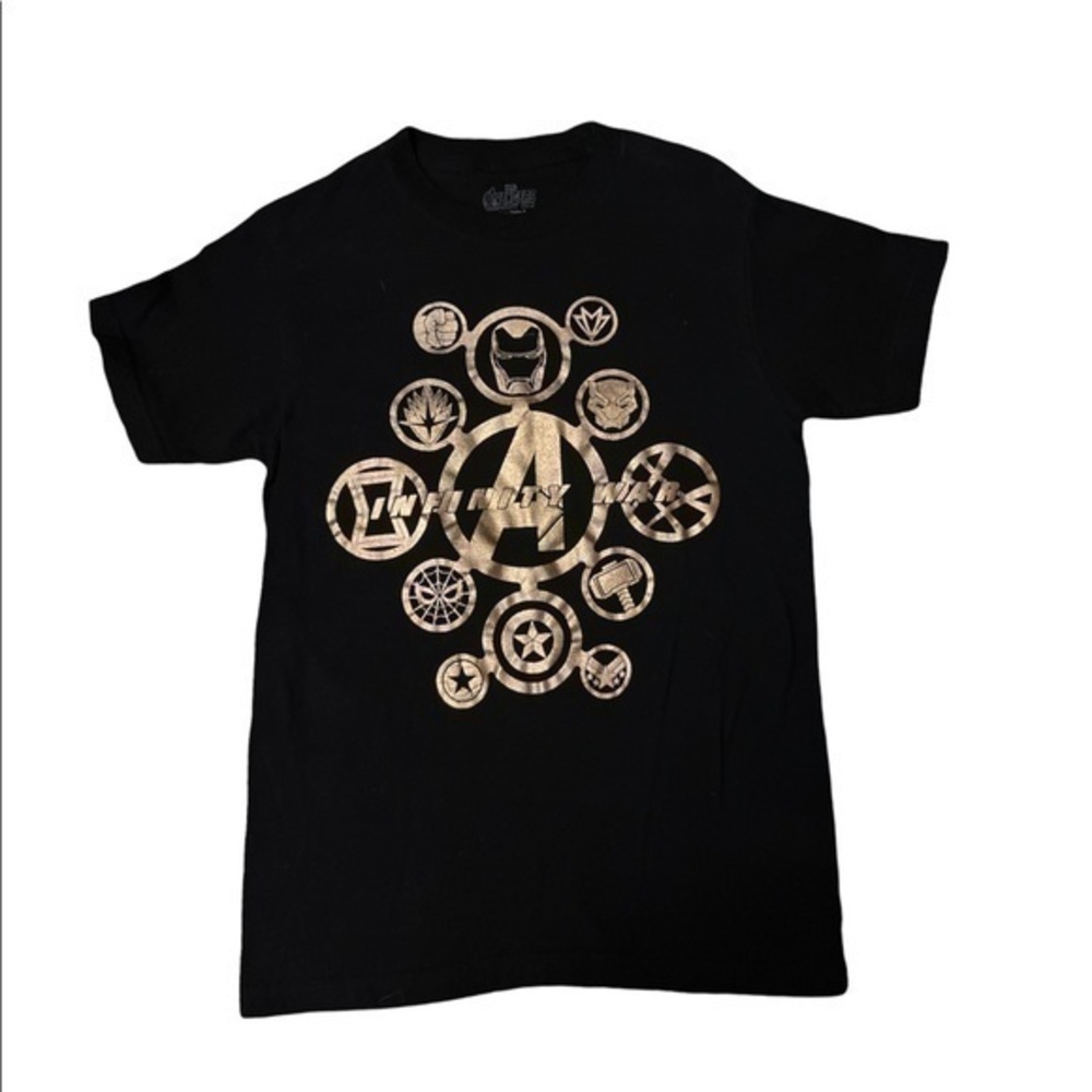 Marvel Avengers Infinity War Black Gold Metallic Graphic T-Shirt Size S - Picture 2 of 5